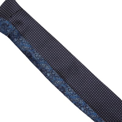 The Collection Pack of two navy paisley pindot ties